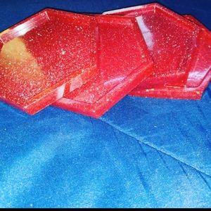 4 Red coasters with Glitter